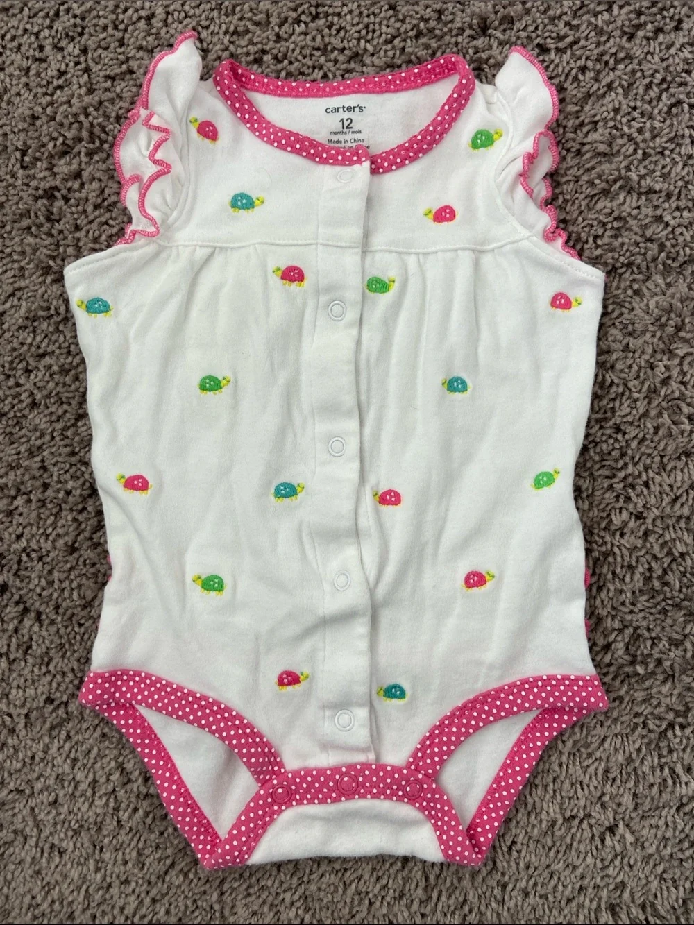 Carter's White Ruffle Sleeve onesie Turtle Print 100% Cotton